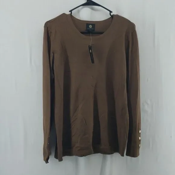 Jm Collection Button-Sleeve Sweater Brown Size Medium (AL) - Picture 1 of 7